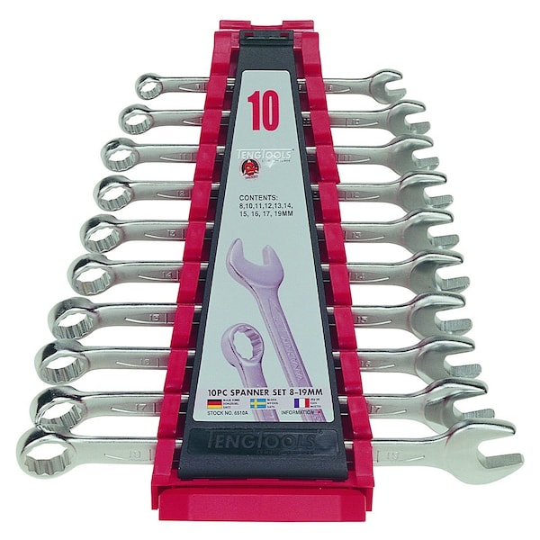 10 Piece 12 Point Metric Combination Wrench Set (8MM - 19MM) - 6510A